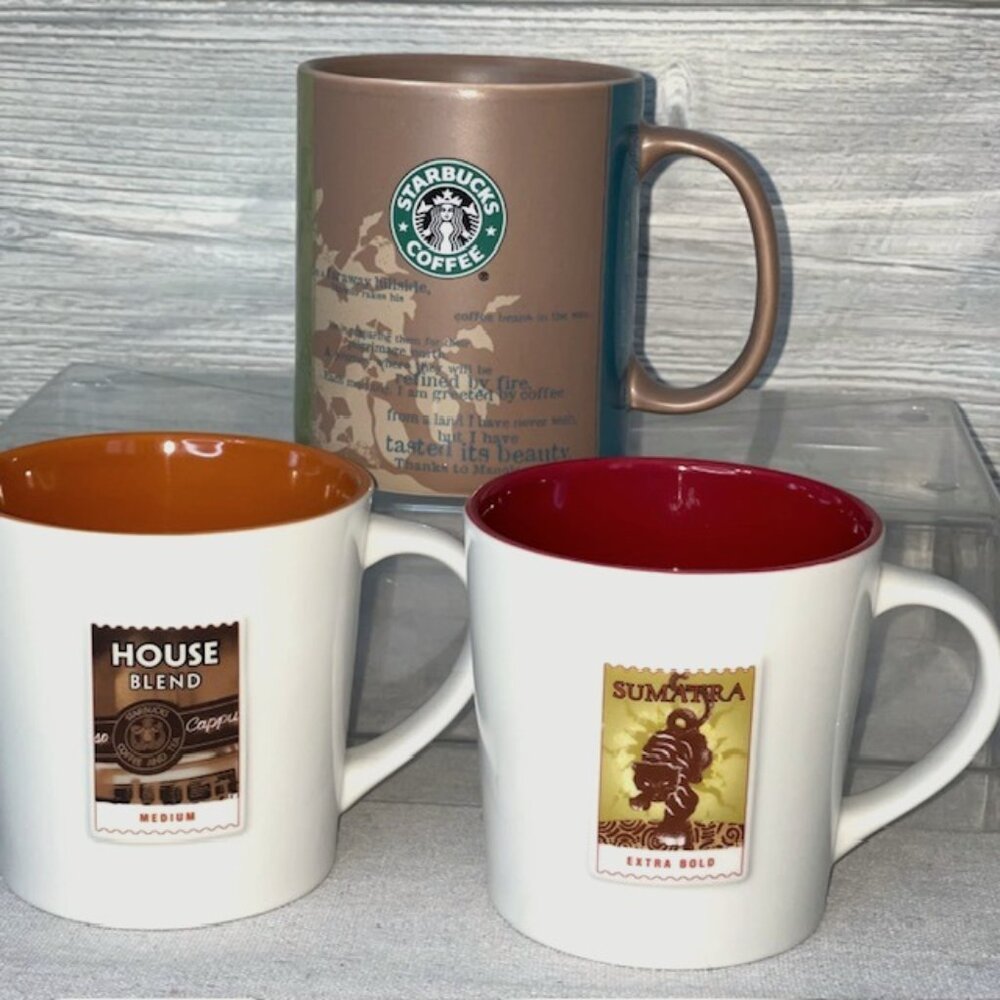 Lot 3 Starbucks 2006 Sumatra Mug 16oz House Blend Mug Origin of Coffee Mug 18oz